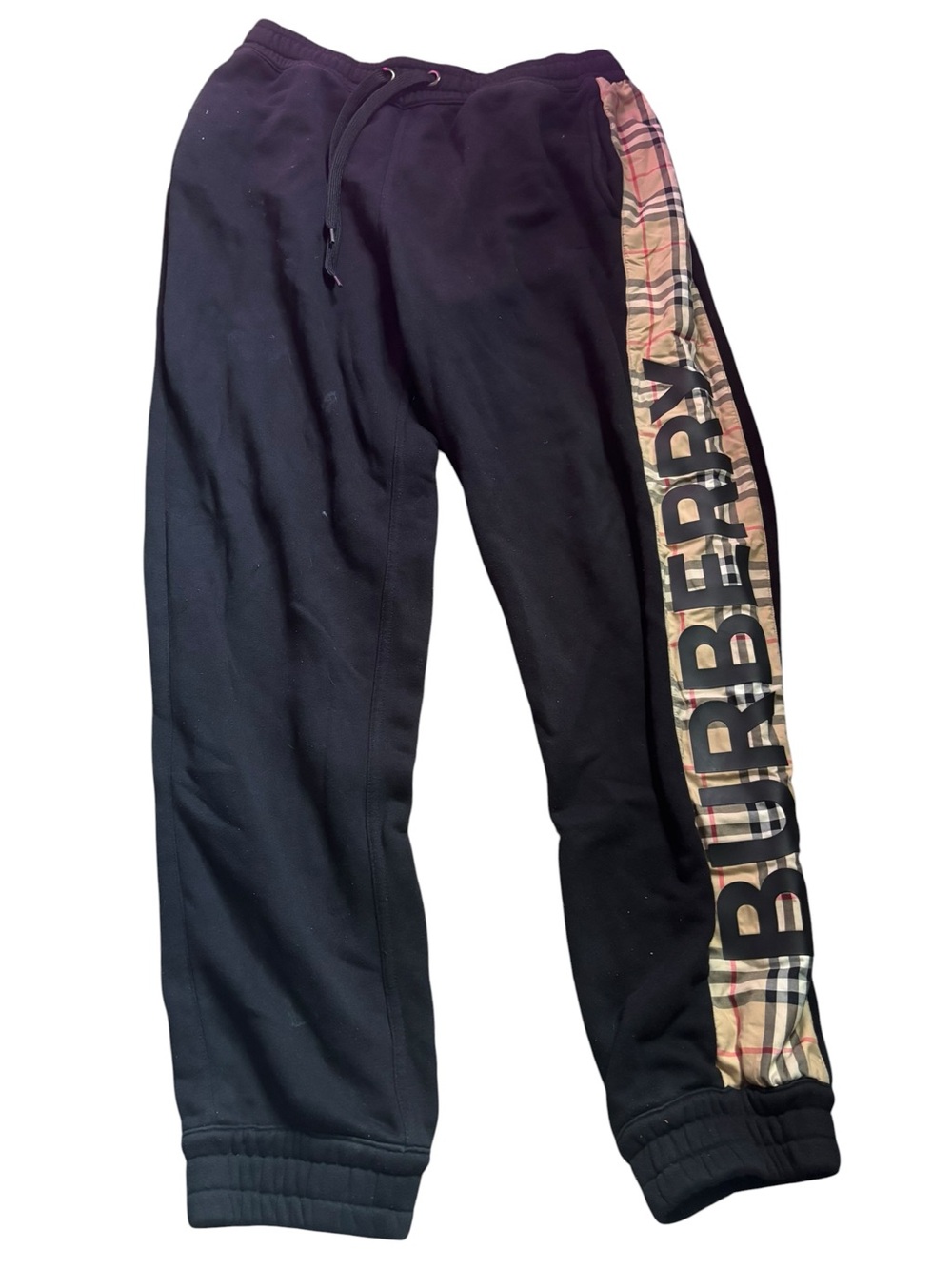 Burberry Black Men’s Jogger Pants with Vintage Check Side Panel